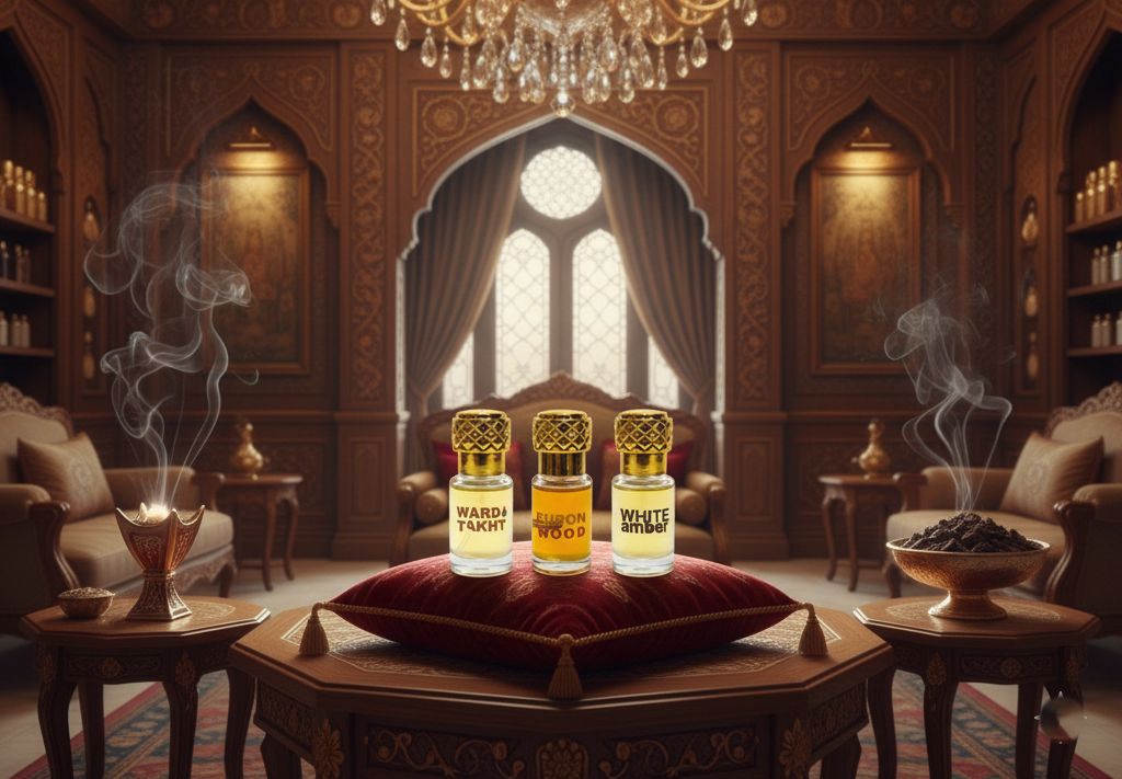 Collection of crafted perfume bottles.